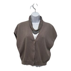 Brunello Cucinelli Taupe 100% Cashmere Necklace-Trim Cardigan, Size XXL